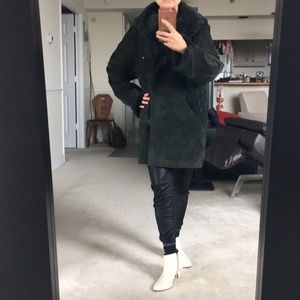 Genuine suede fur teddy cocoon coat jacket black